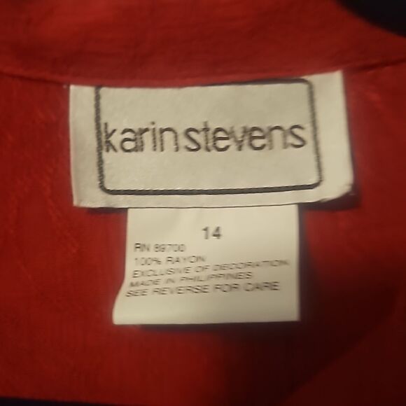 Vintage Karin Stevens Red Short Sleeve Button Down Blouse Size 14 - Picture 2 of 5
